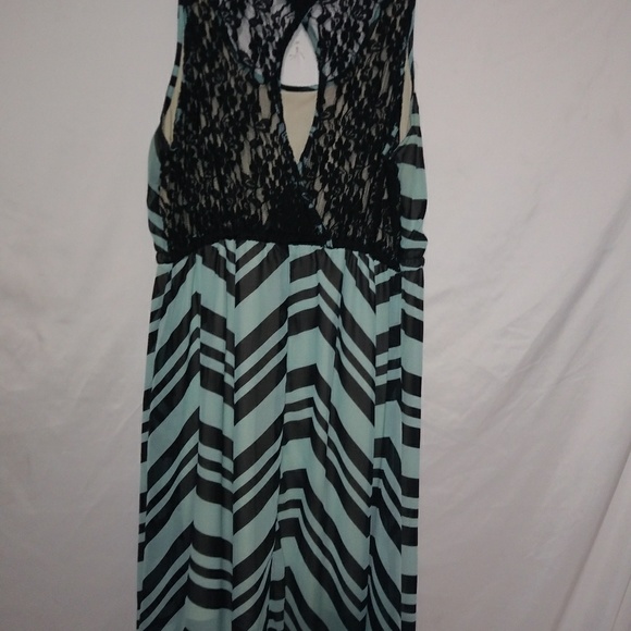 Forever 21 Mint Black Zig Zag Maxi Dress L - Picture 3 of 4